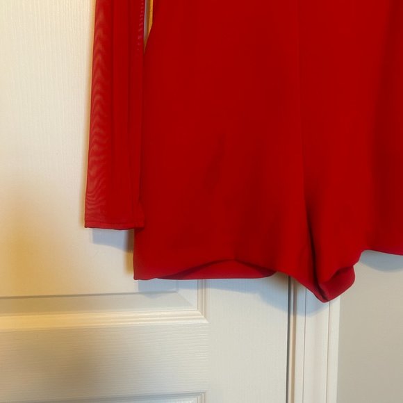 BCBG Mesh Long Sleeve Pannel Romper - Cardinal Red - Picture 4 of 4